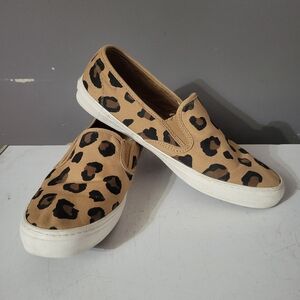 Leopard Print Tan Slip-On Sneakers